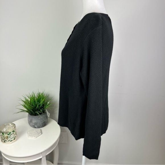Evan-Picone embroidered flowers black sweater womens waffle knit button size L - Picture 4 of 8